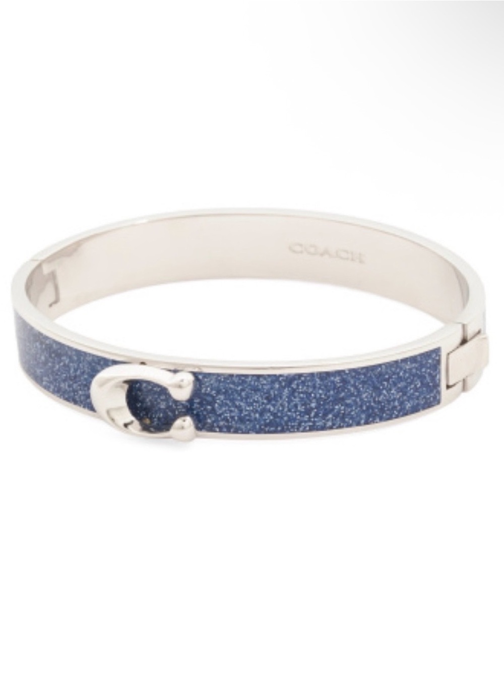 Coach Silver-Tone Blue Glitter Cuff Bracelet